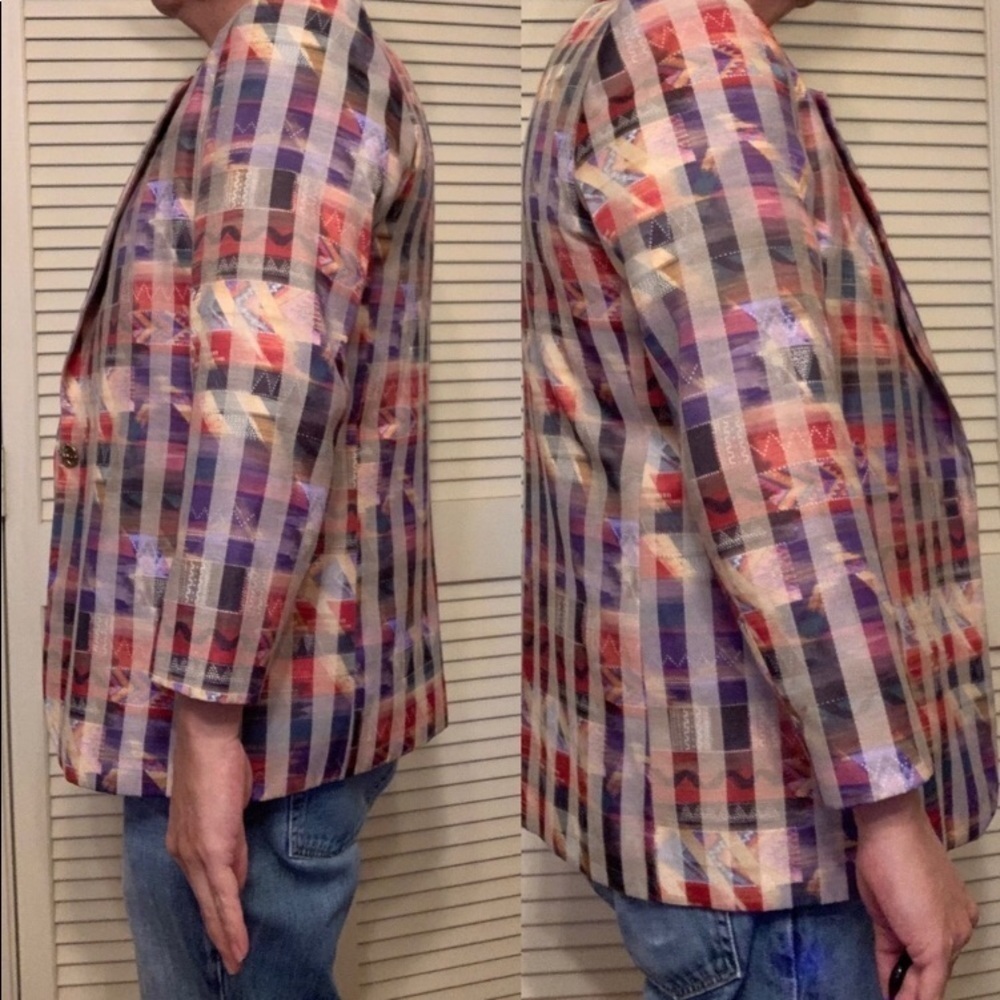 VINTAGE 80S GIANCARLO FERRARI BLAZER SOUTHWEST PATTERN COLOR NEW WAVE GRAPH - Picture 6 of 6